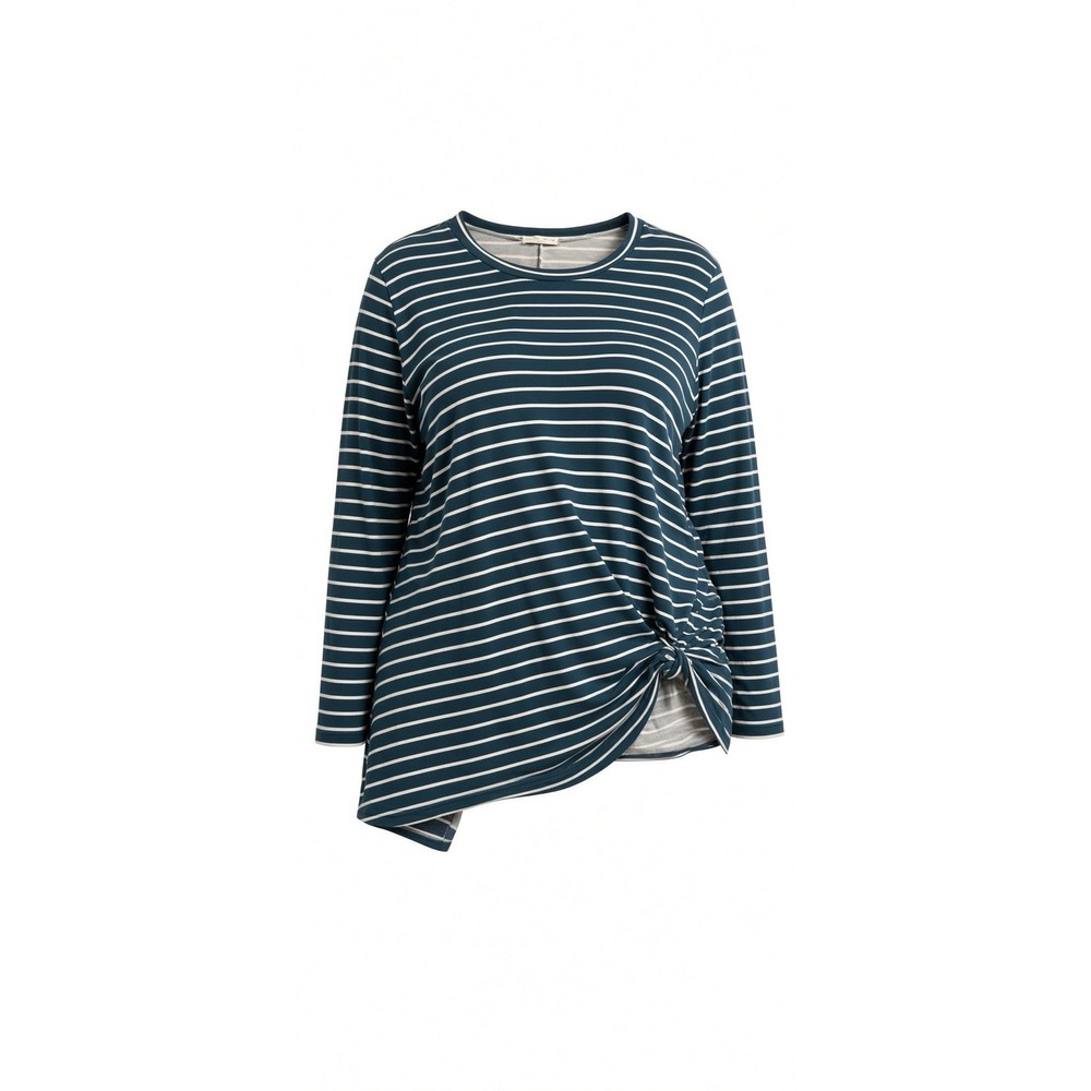Reborn J. THE PLUS 3XL White Striped Long Sleeve Top Side Knot Tunic
